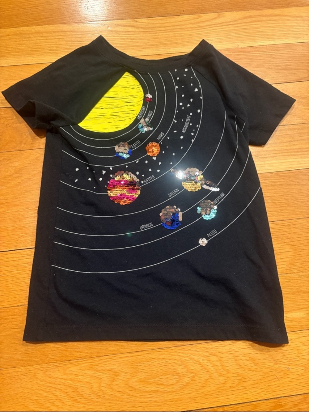 Cat & Jack Black Short-Sleeve Solar System Sequin Tee